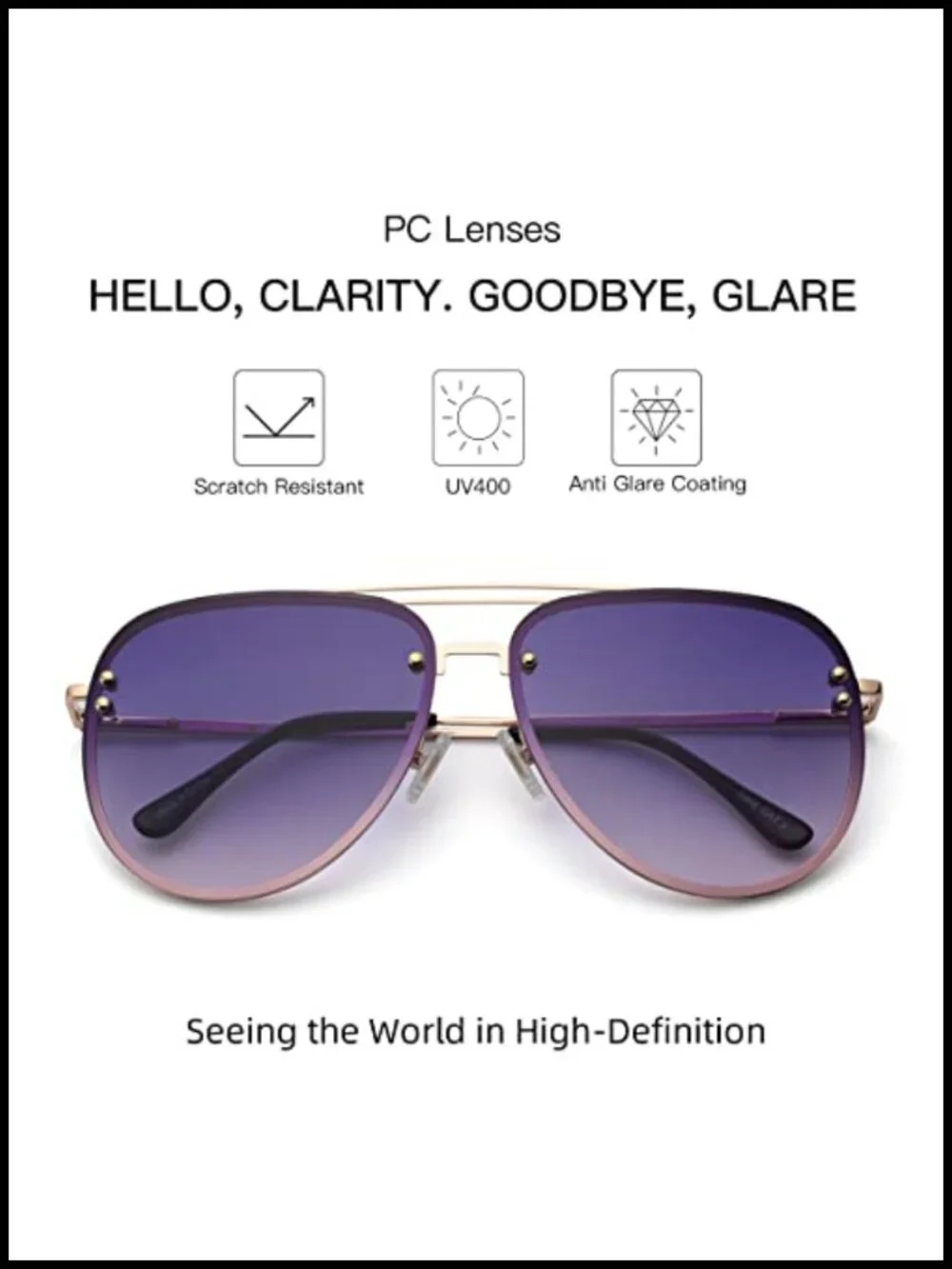 Oversized Aviator Sunglasses Women UV400 Protection Stainless Steel Frame